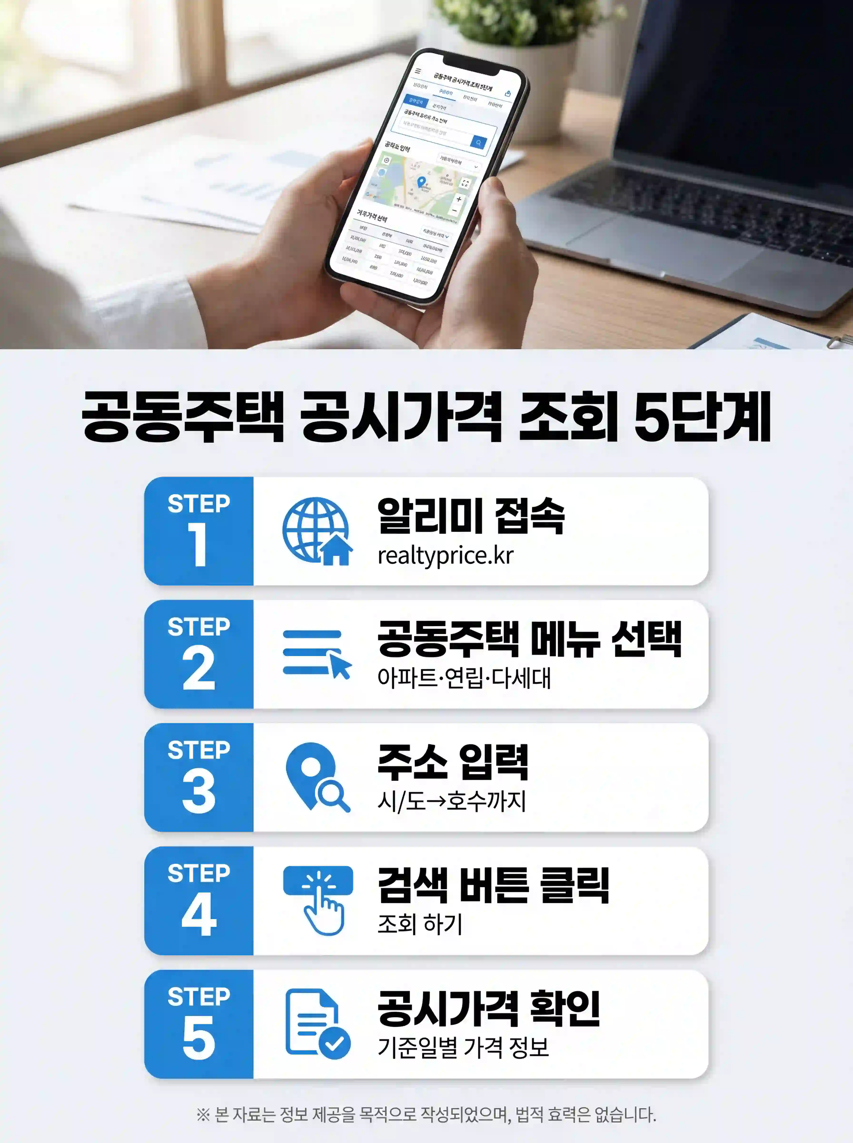 공동주택 공시가격 5단계 조회 방법 안내 인포그래픽