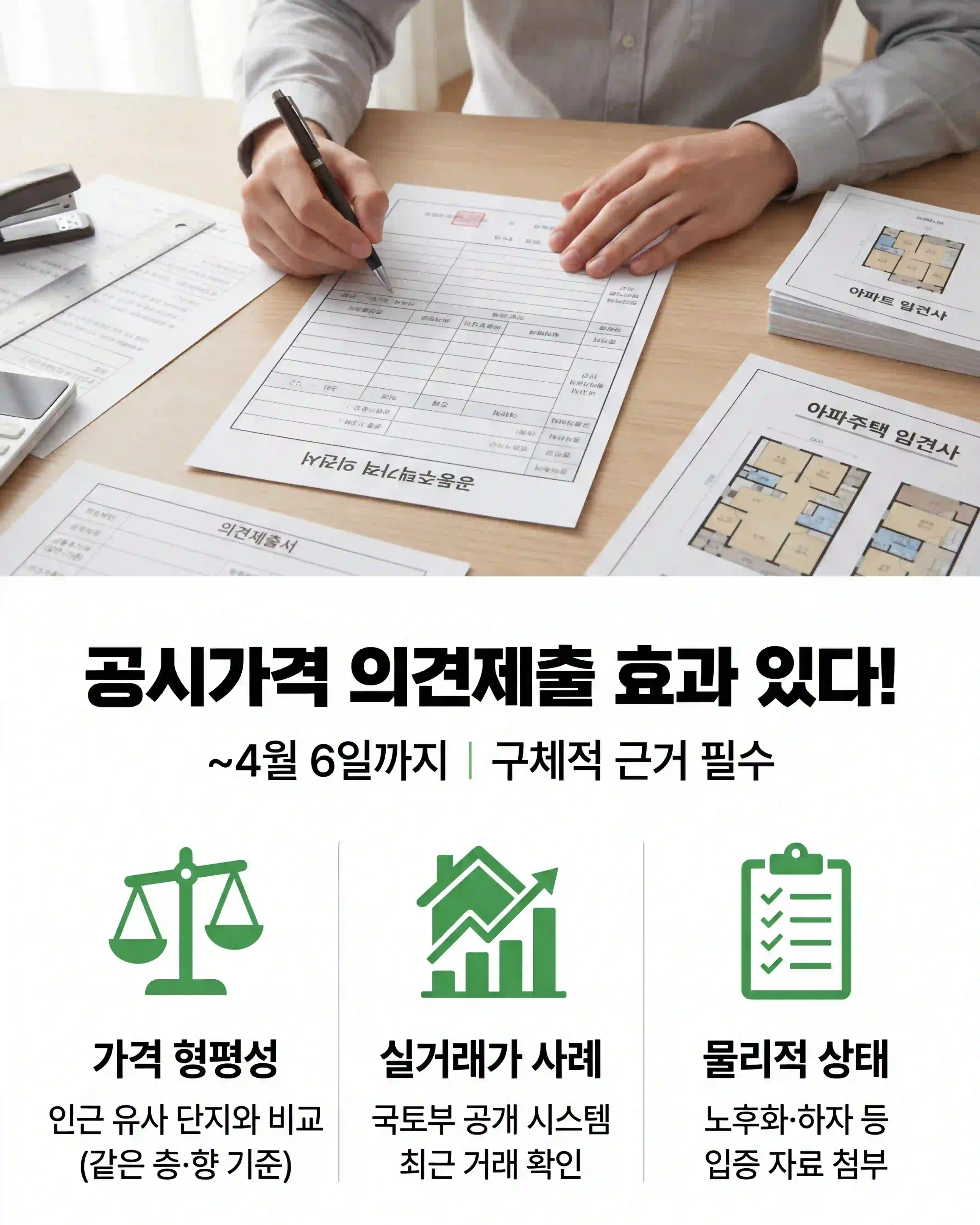 공시가격 의견제출 효과와 가격 형평성·실거래가·물리적 상태 근거 안내 인포그래픽