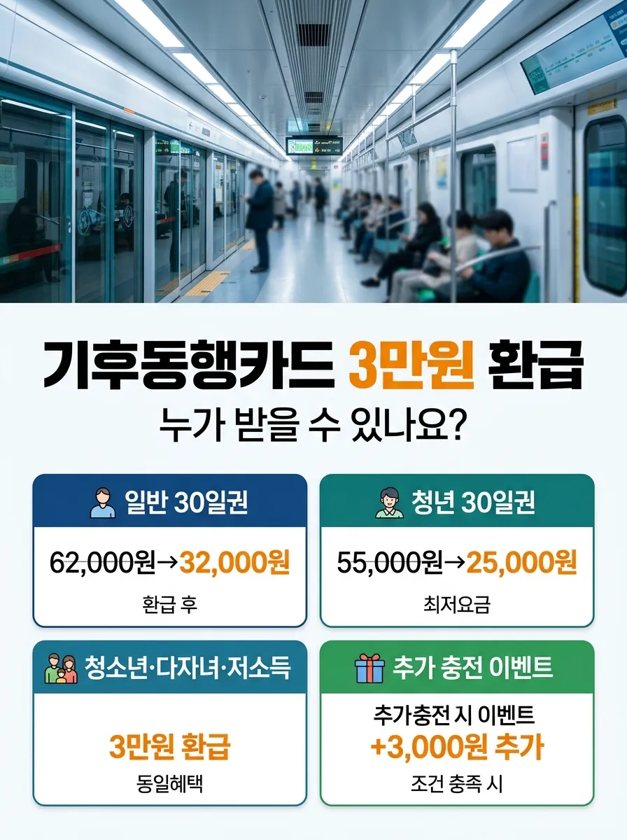 기후동행카드 3만원 환급 대상을 일반·청년·청소년 다자녀 저소득·추가충전 이벤트별로 비교 안내