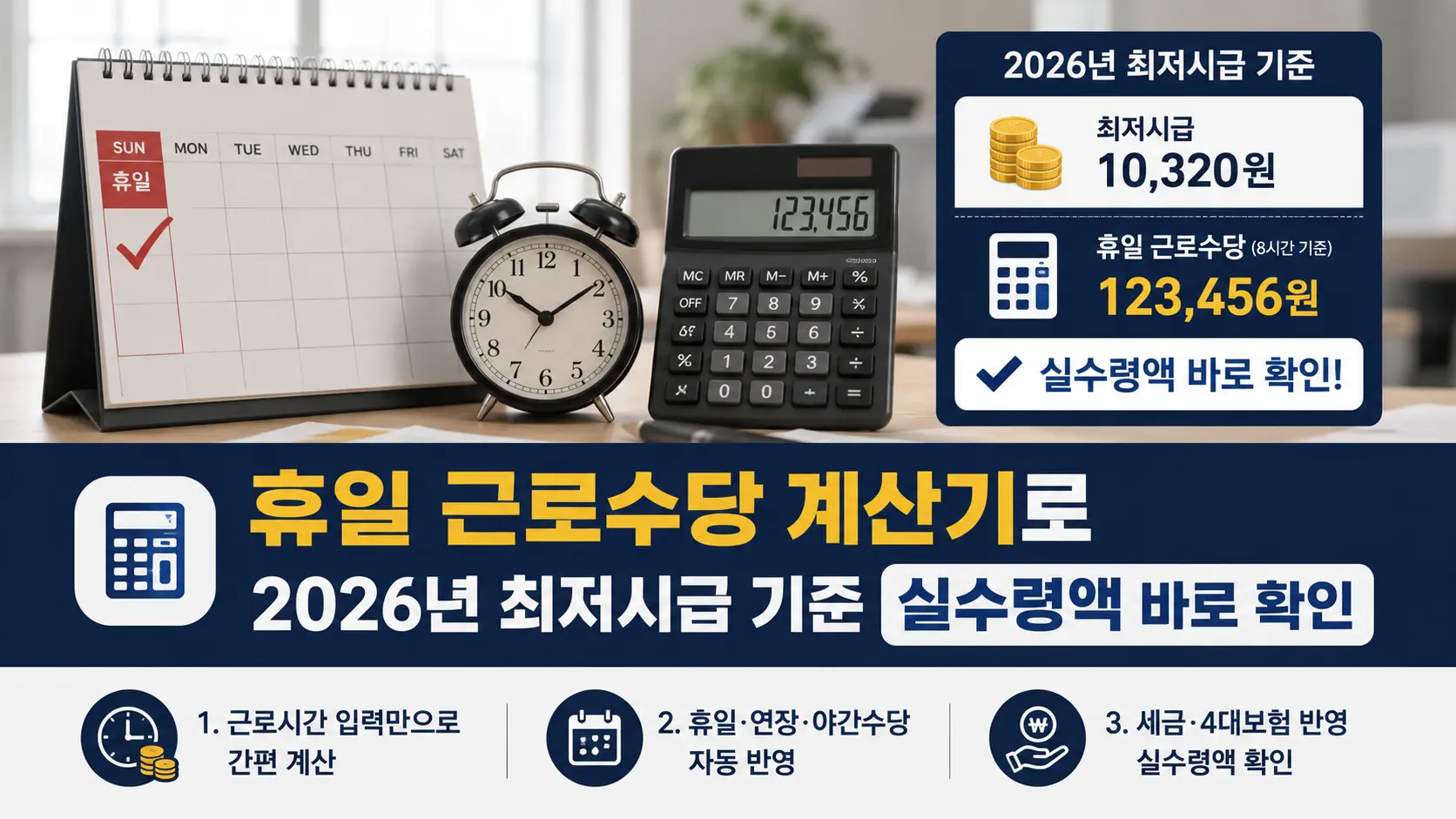 휴일 근로수당 계산기로 2026년 최저시급 기준 실수령액 바로 확인